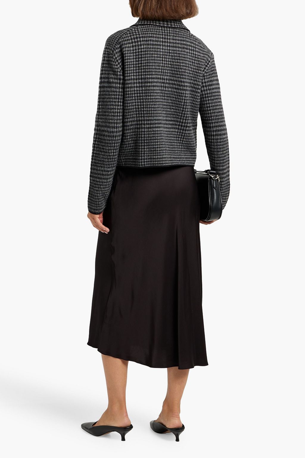 VINCE. Houndstooth wool and cashmere-blend half-zip sweater