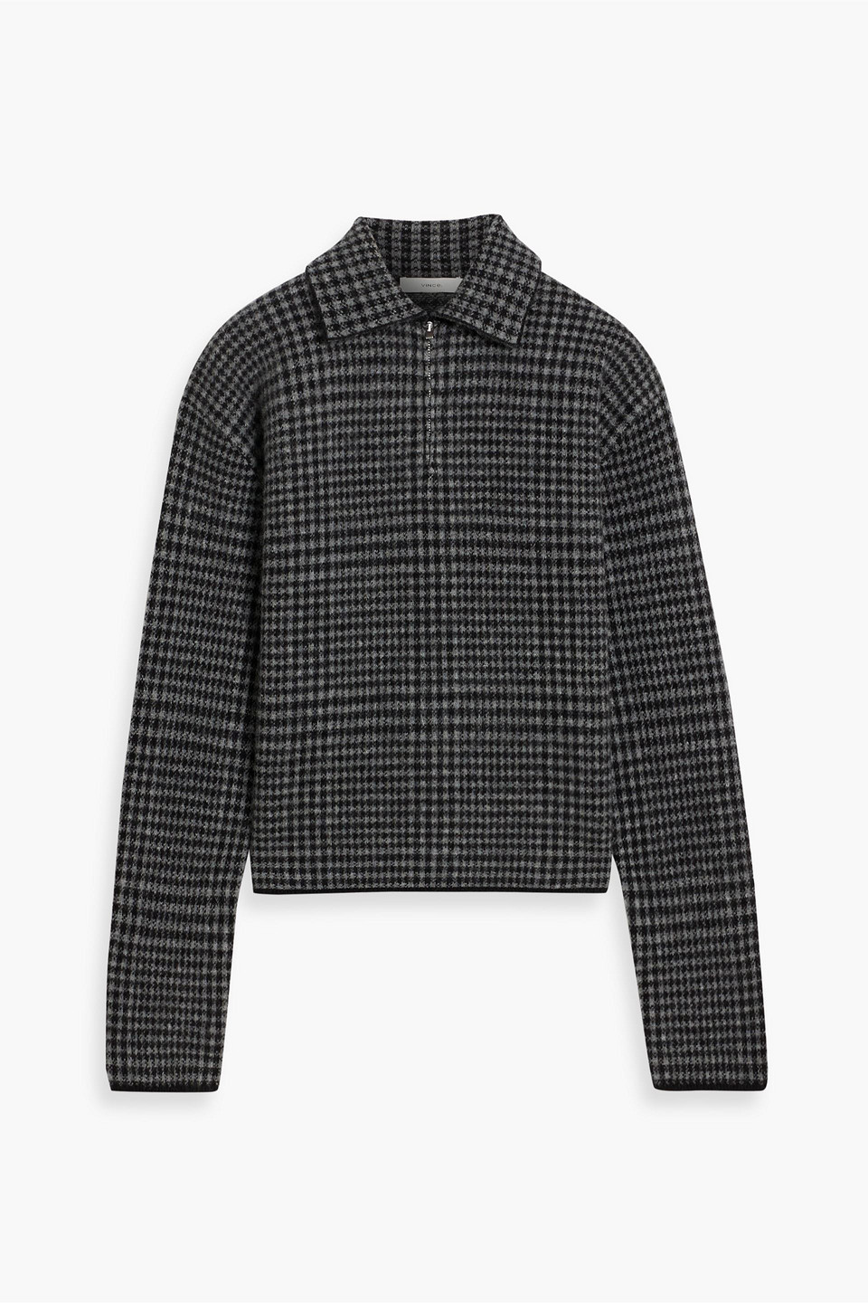 Vince Houndstooth Wool And Cashmere-blend Half-zip Sweater In Gray