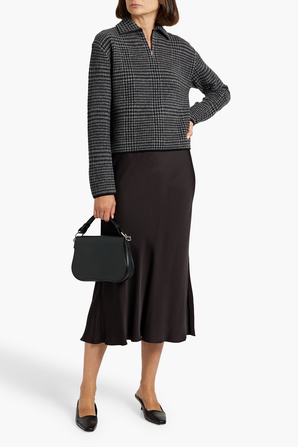 VINCE. Houndstooth wool and cashmere-blend half-zip sweater