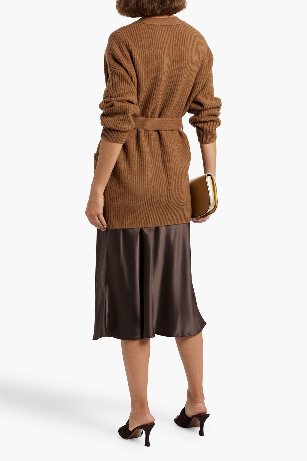 VINCE. Belted ribbed wool and cashmere-blend cardigan