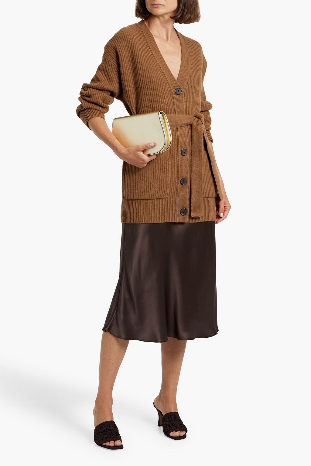 VINCE. Belted ribbed wool and cashmere-blend cardigan