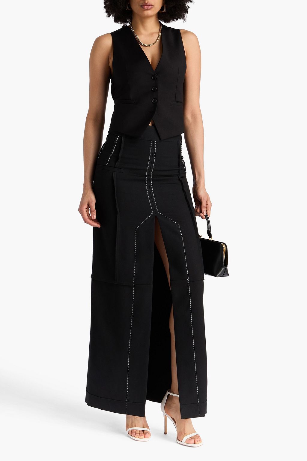 VICTORIA BECKHAM Topstitched grain de poudre maxi skirt