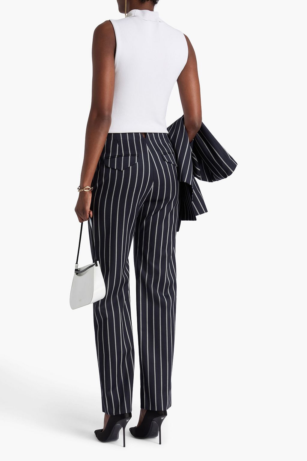 VICTORIA BECKHAM Striped wool and cotton-blend jacquard tapered pants