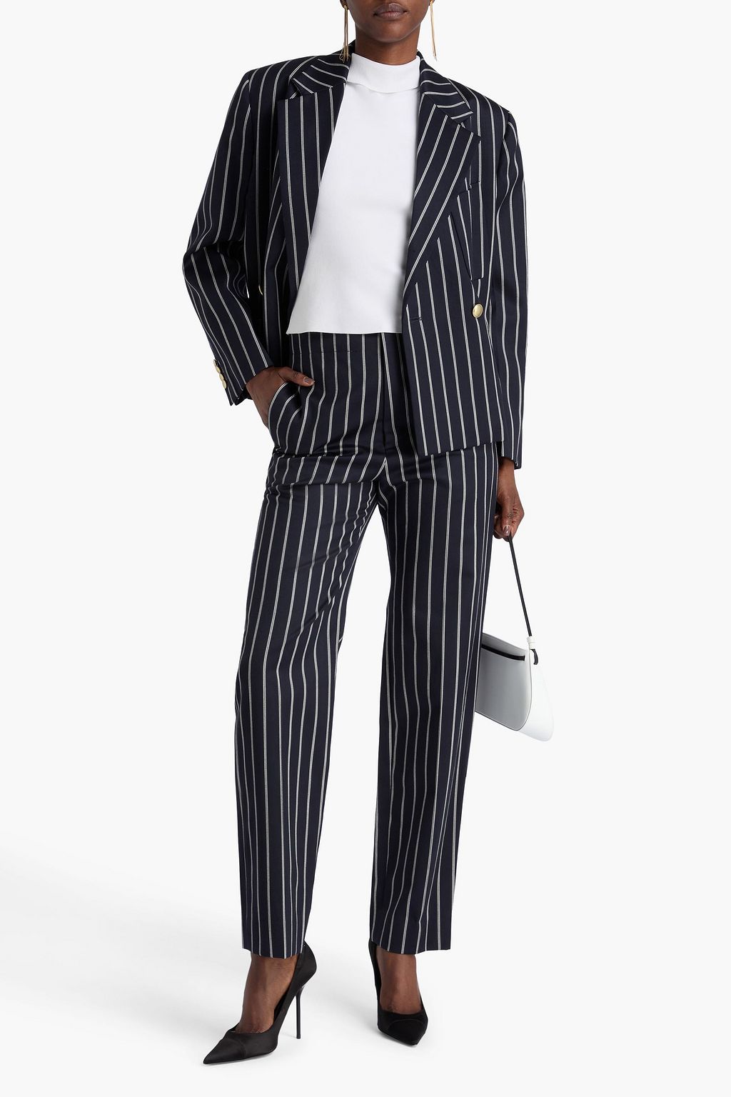 VICTORIA BECKHAM Striped wool and cotton-blend jacquard tapered pants