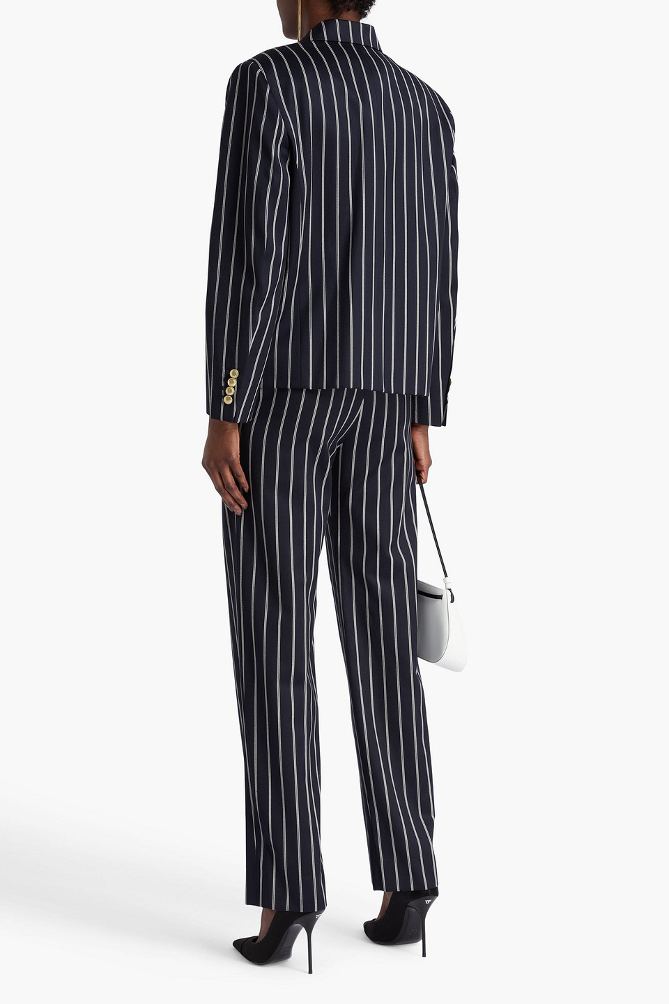  Victoria Beckham - Doppelreihiger Blazer Aus Jacquard Aus Einer Woll-baumwollmischung Mit Streifen - Blau - Uk 10 