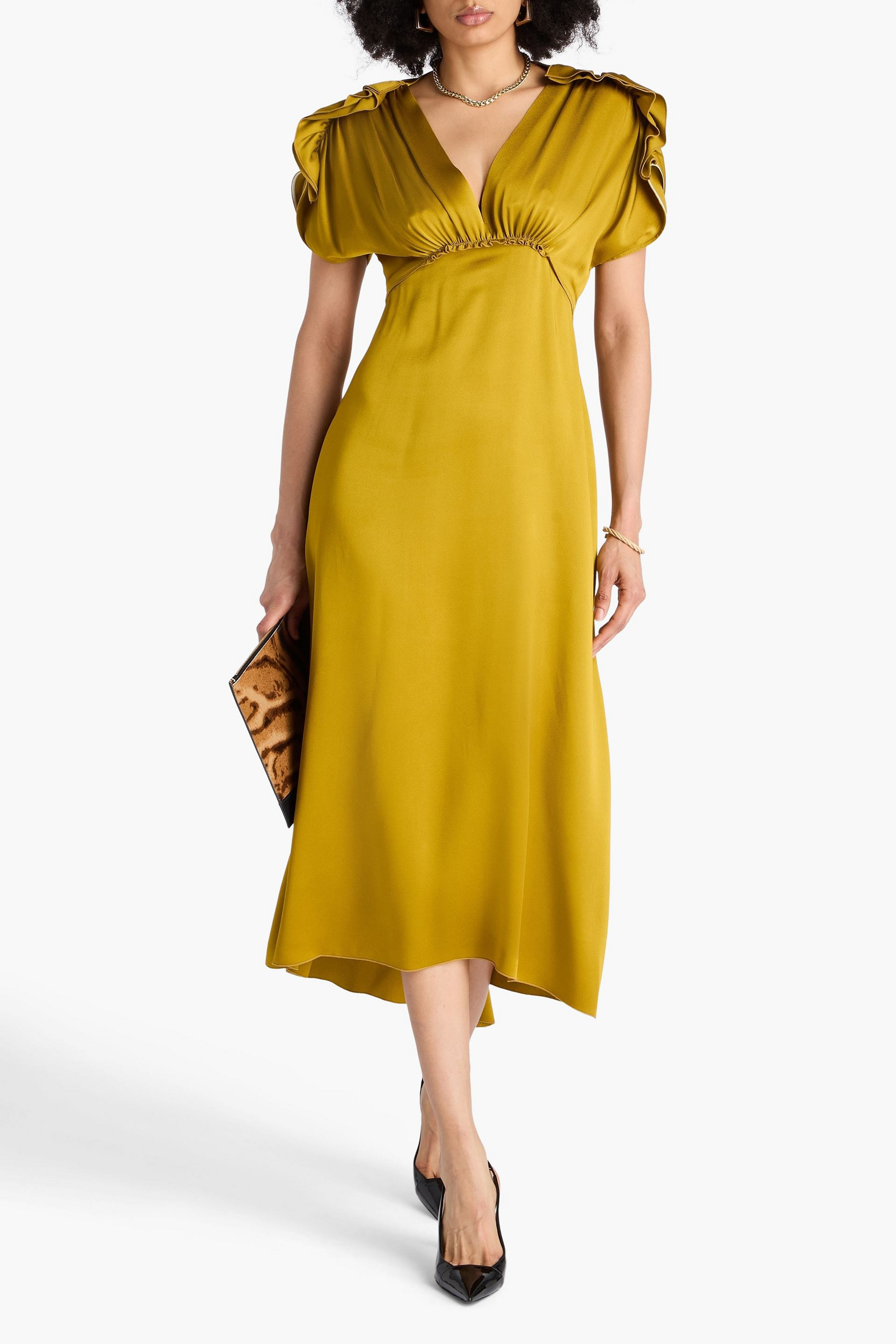 Victoria Beckham Ruffled satin-crepe midi dress