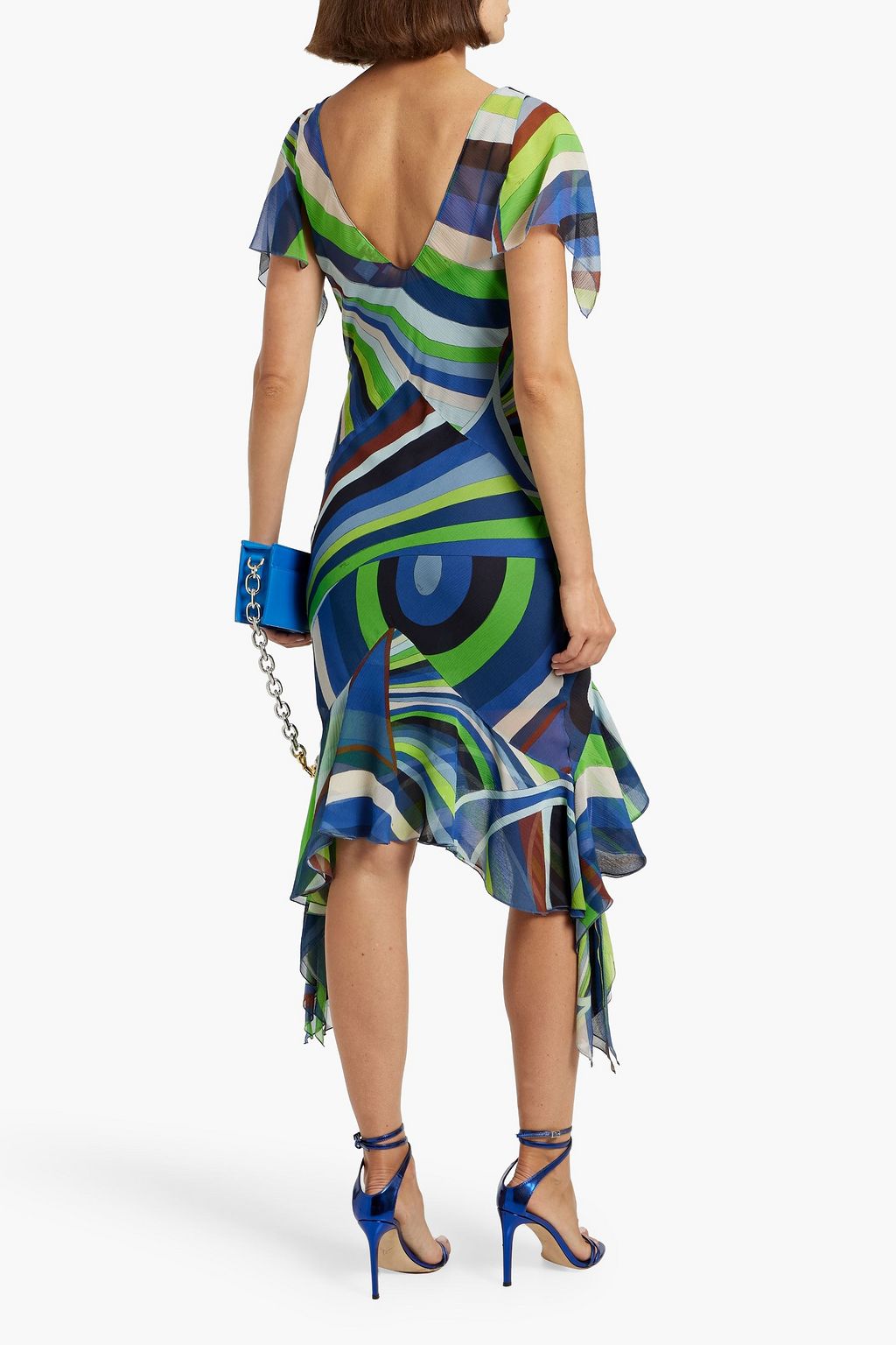 PUCCI Ruffled printed silk-georgette midi dress