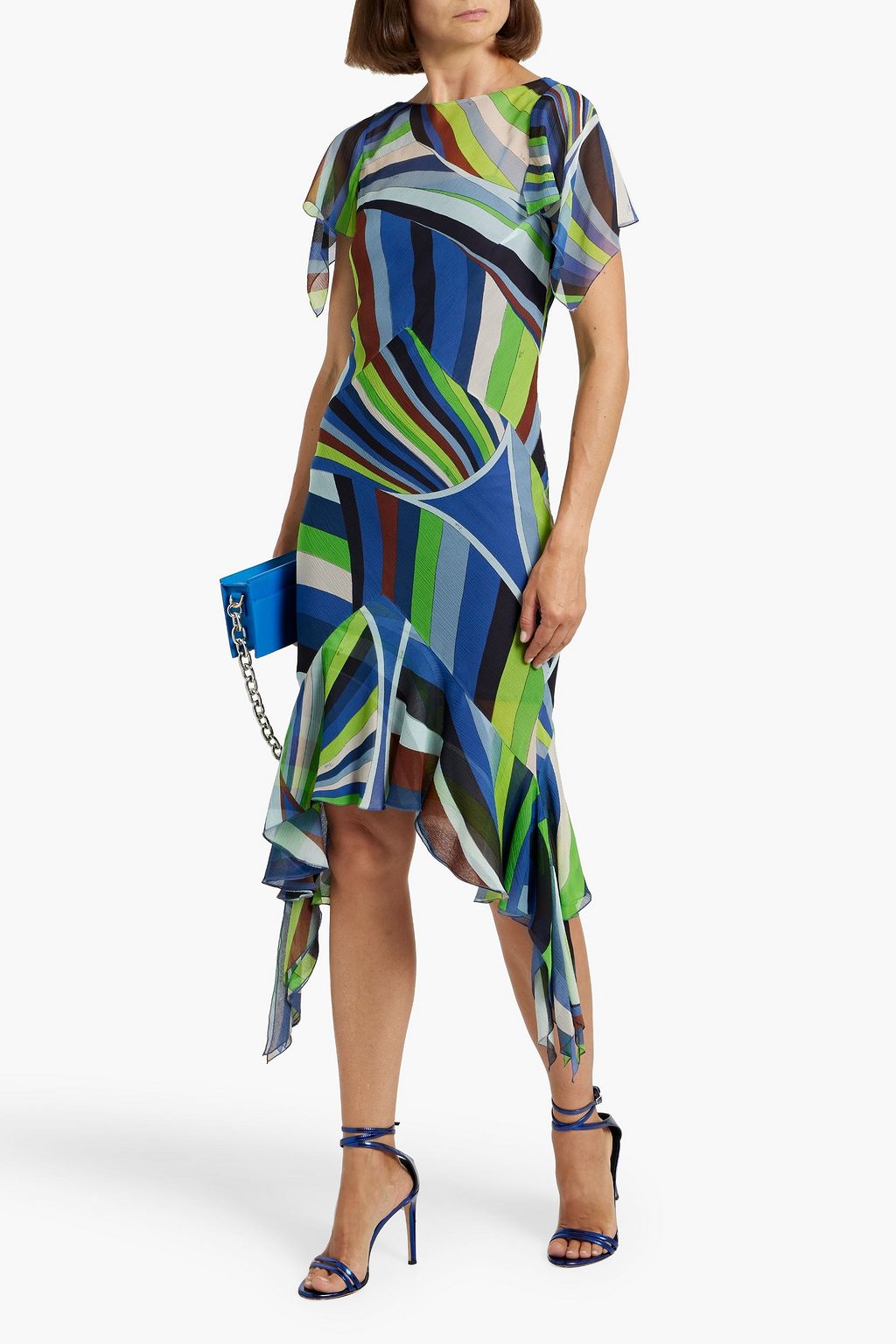 PUCCI Ruffled printed silk-georgette midi dress