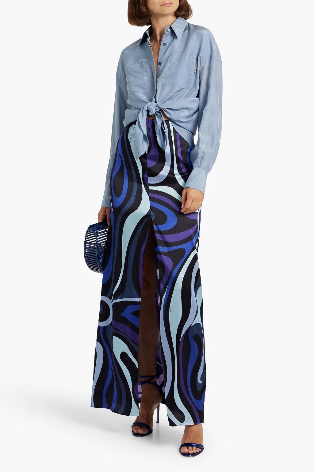 PUCCI シルク混サテン マキシスカート プリント入り