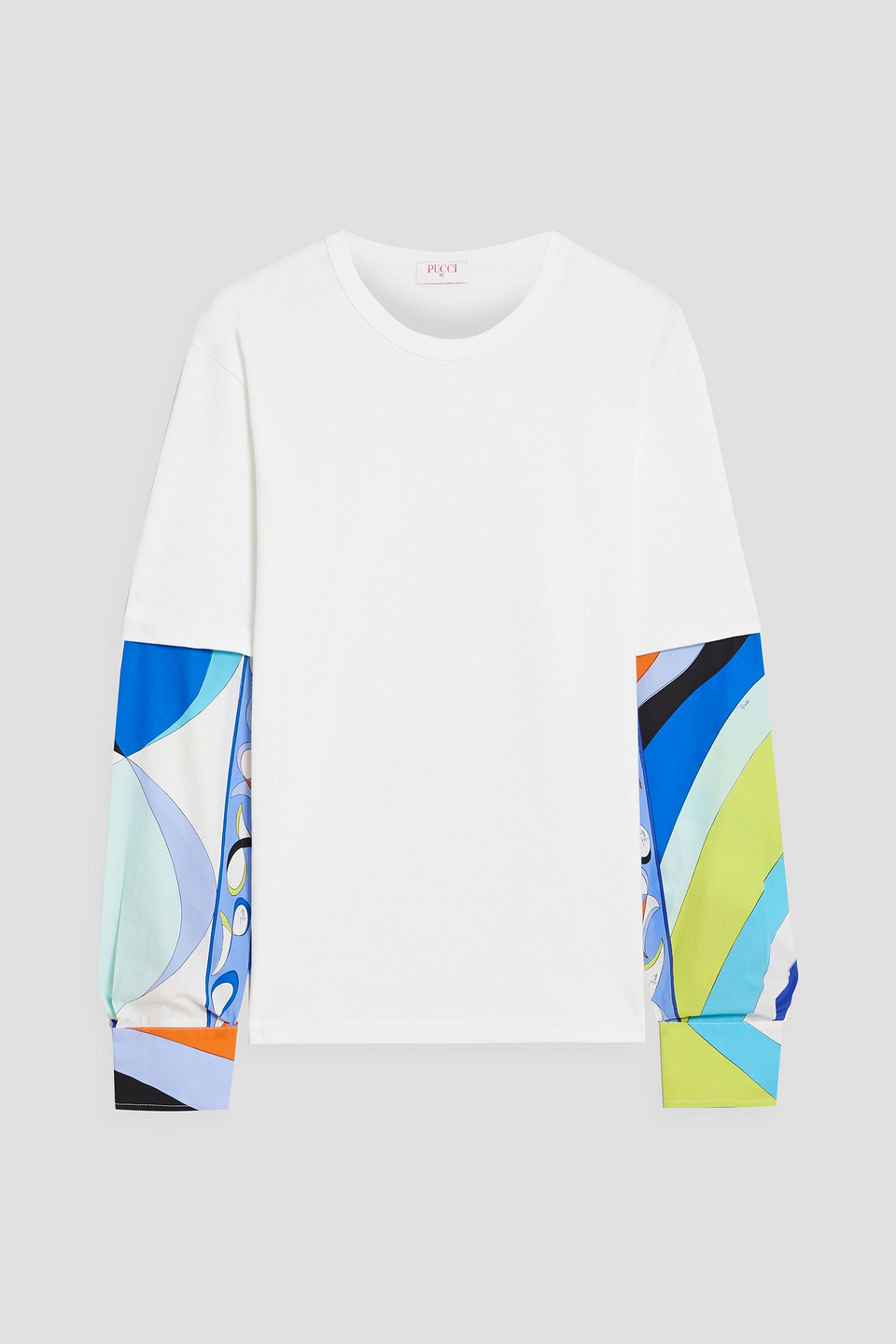 Layered printed poplin and cotton-jersey top
