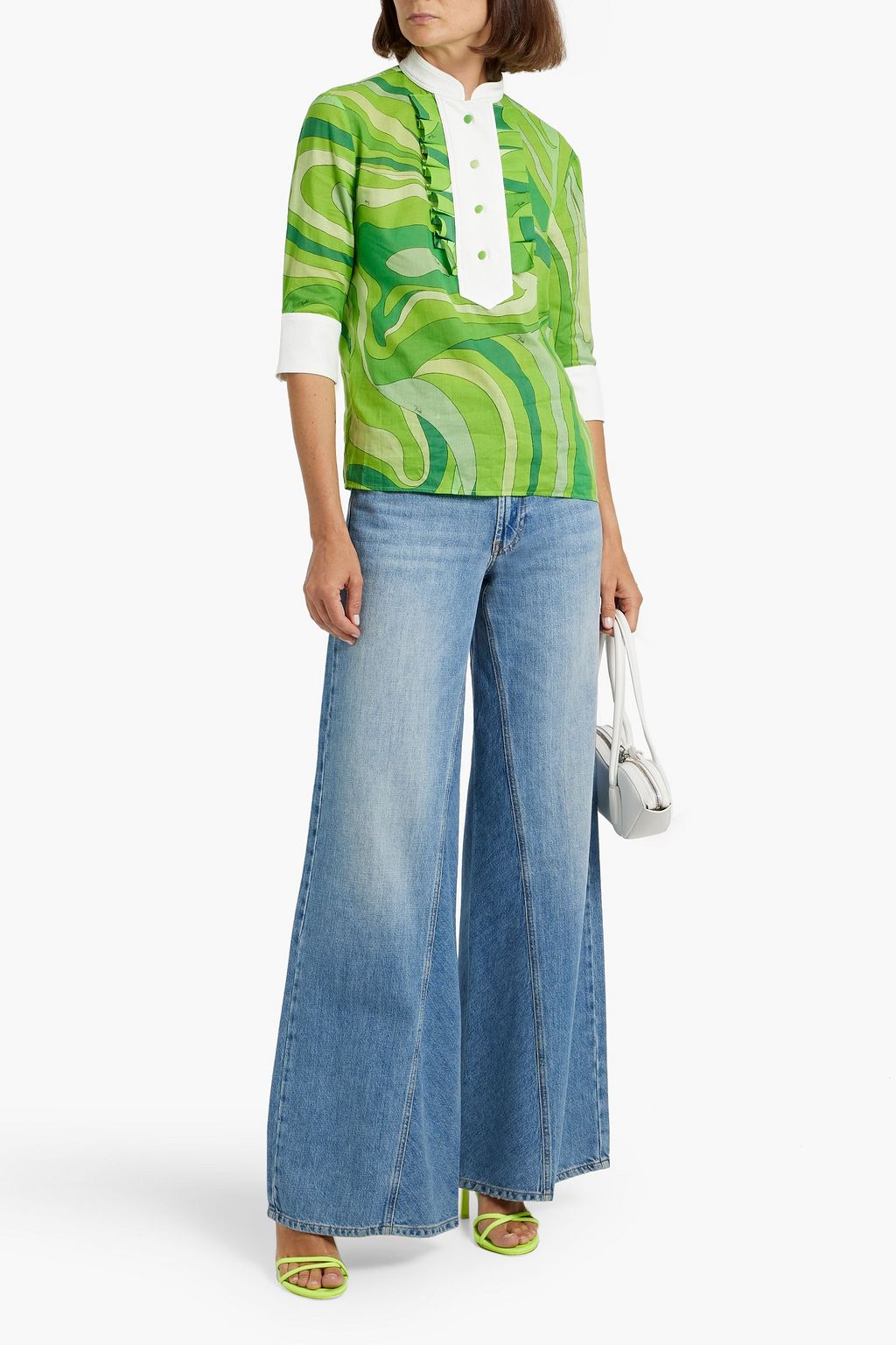 PUCCI Ruffled printed cotton-blend gauze shirt