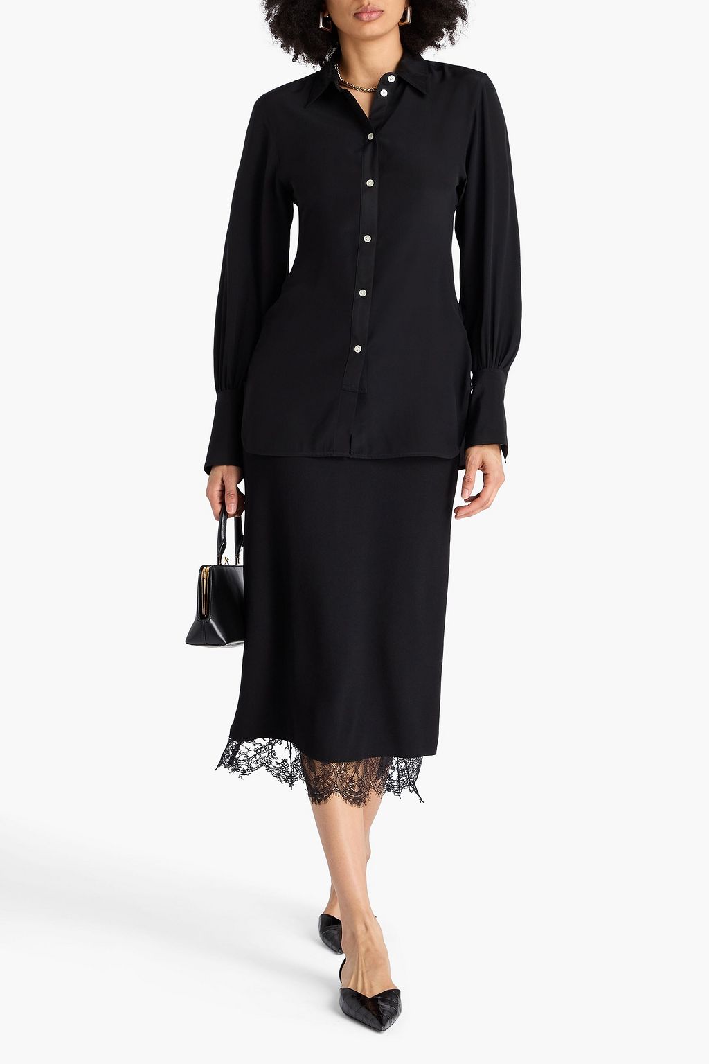 VICTORIA BECKHAM Poplin-trimmed silk crepe de chine shirt