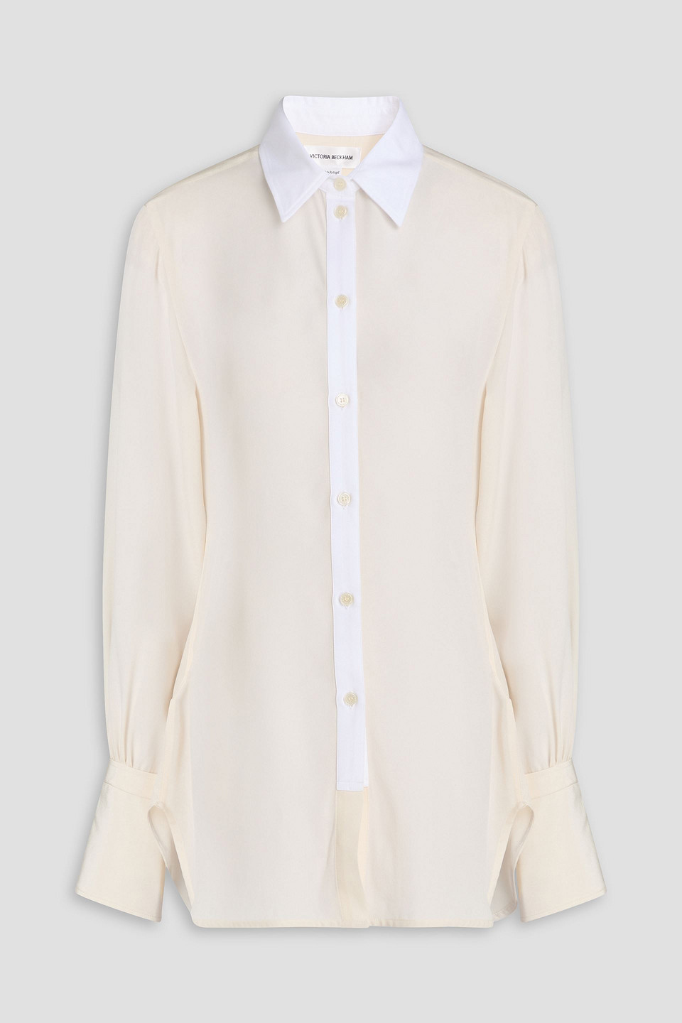 Victoria Beckham Poplin-trimmed Silk Crepe De Chine Shirt In Sand