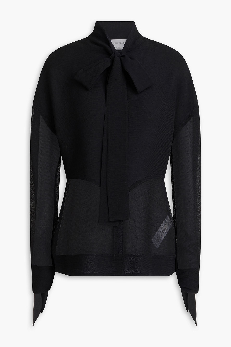 victoria beckham - pussy-bow crepe blouse - black - uk 6