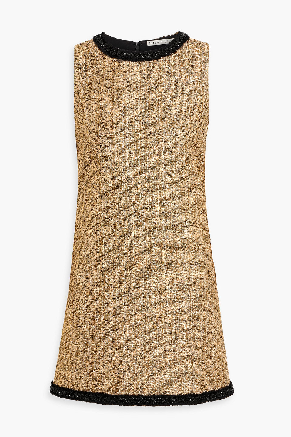 Alice And Olivia Clyde Embellished Metallic Tweed Mini Dress In Gold