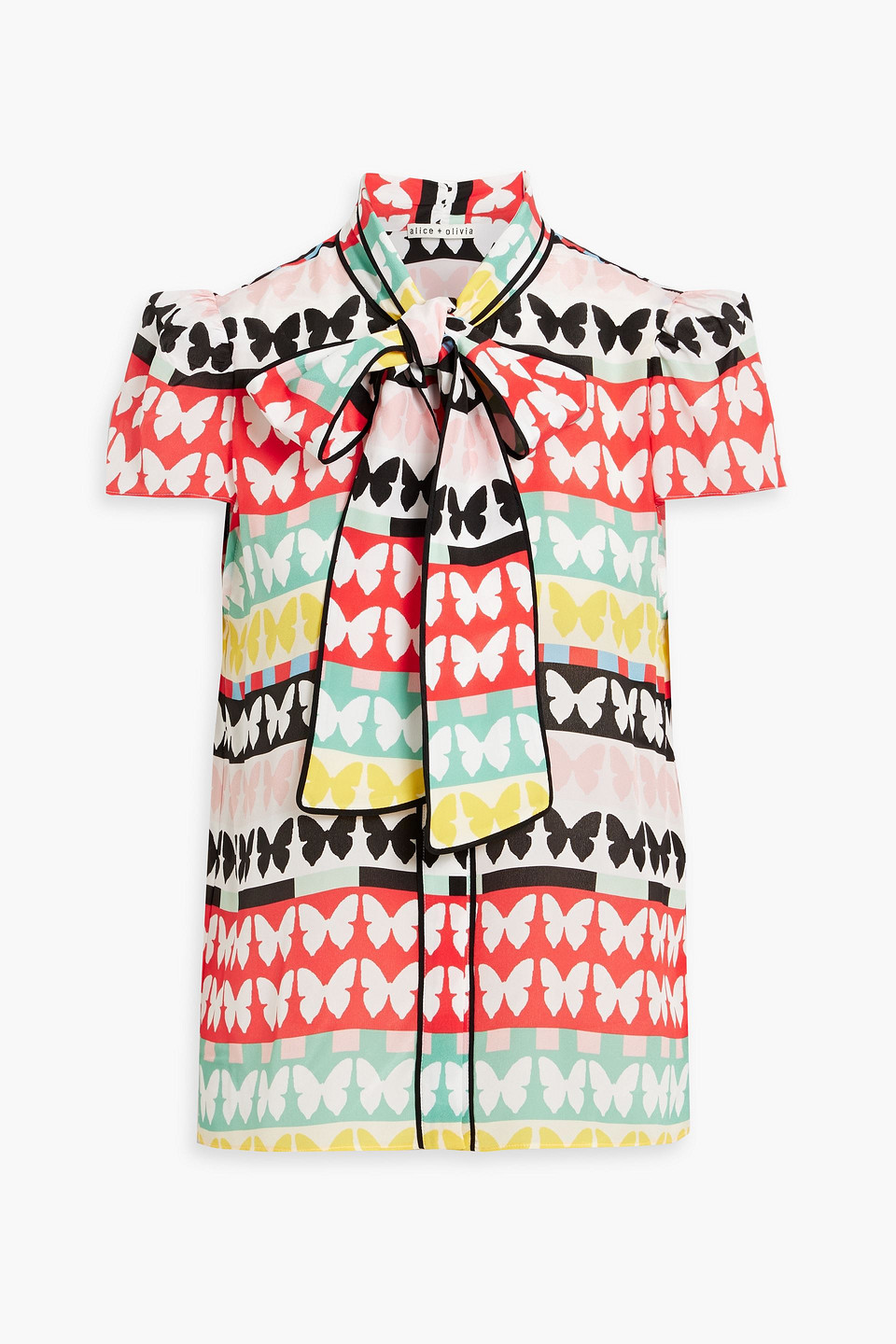 Jeannie pussy-bow printed silk-crepe blouse