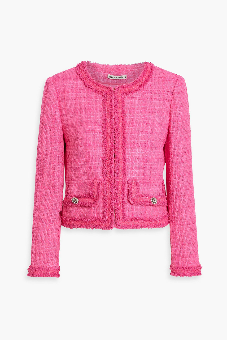 Alice And Olivia Landon Frayed Tweed Jacket In Pink