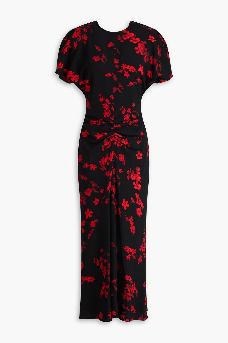 Gathered floral-print crepe midi dress