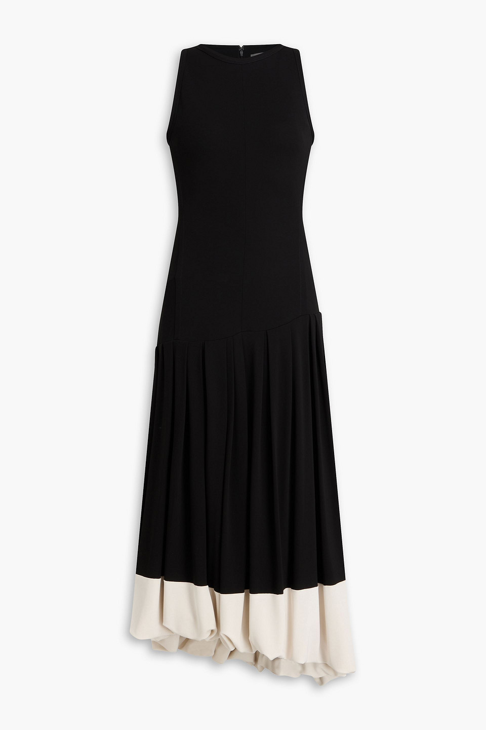Victoria Beckham Asymmetric Two-tone Jersey Midi Dress In Black