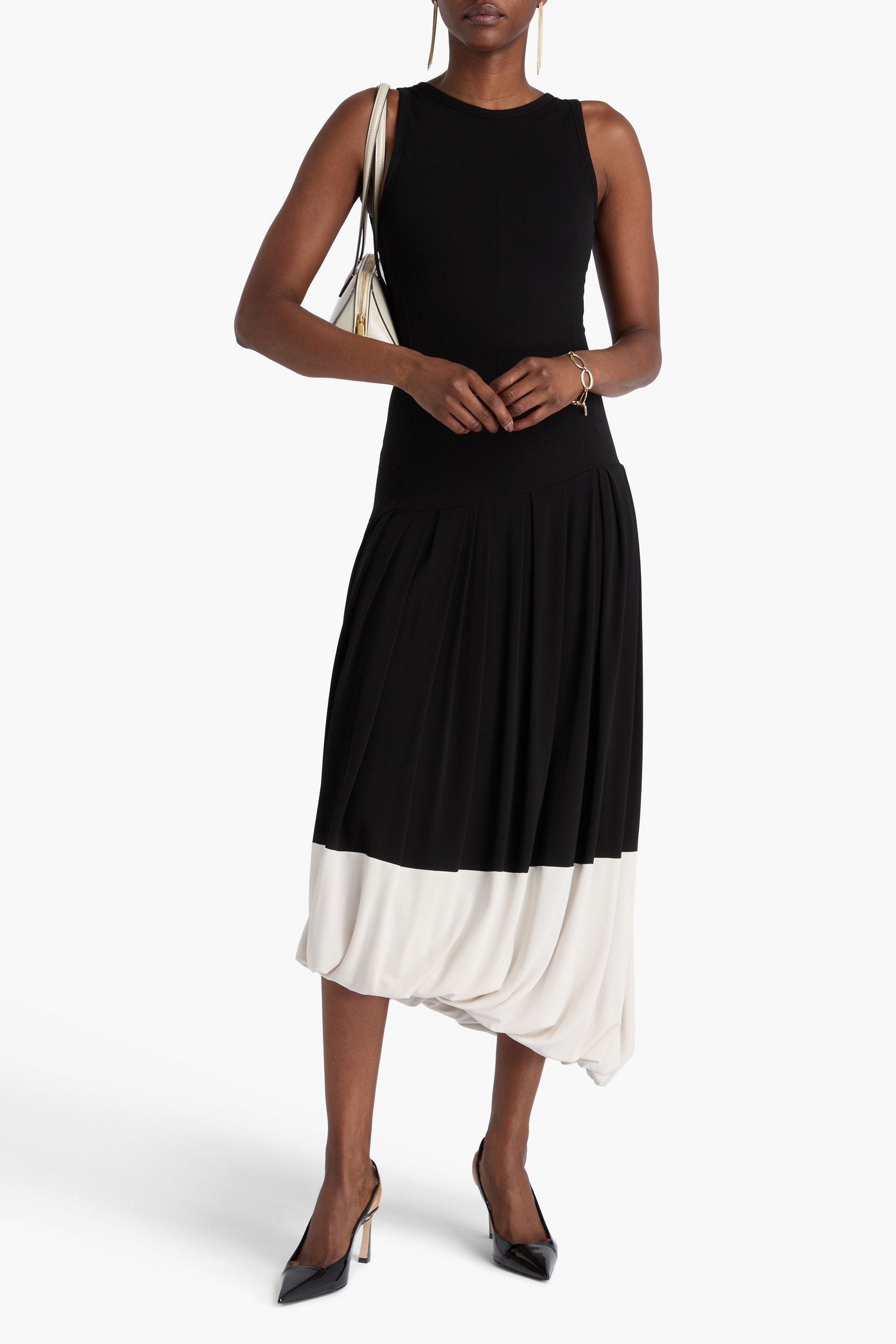 Victoria Beckham Asymmetric two-tone jersey midi dress