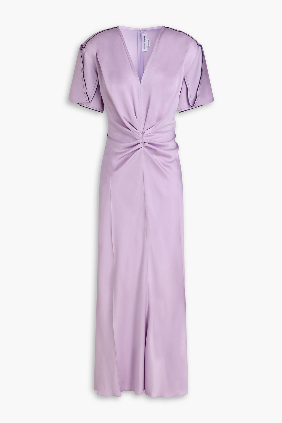 Gathered satin-crepe midi dress