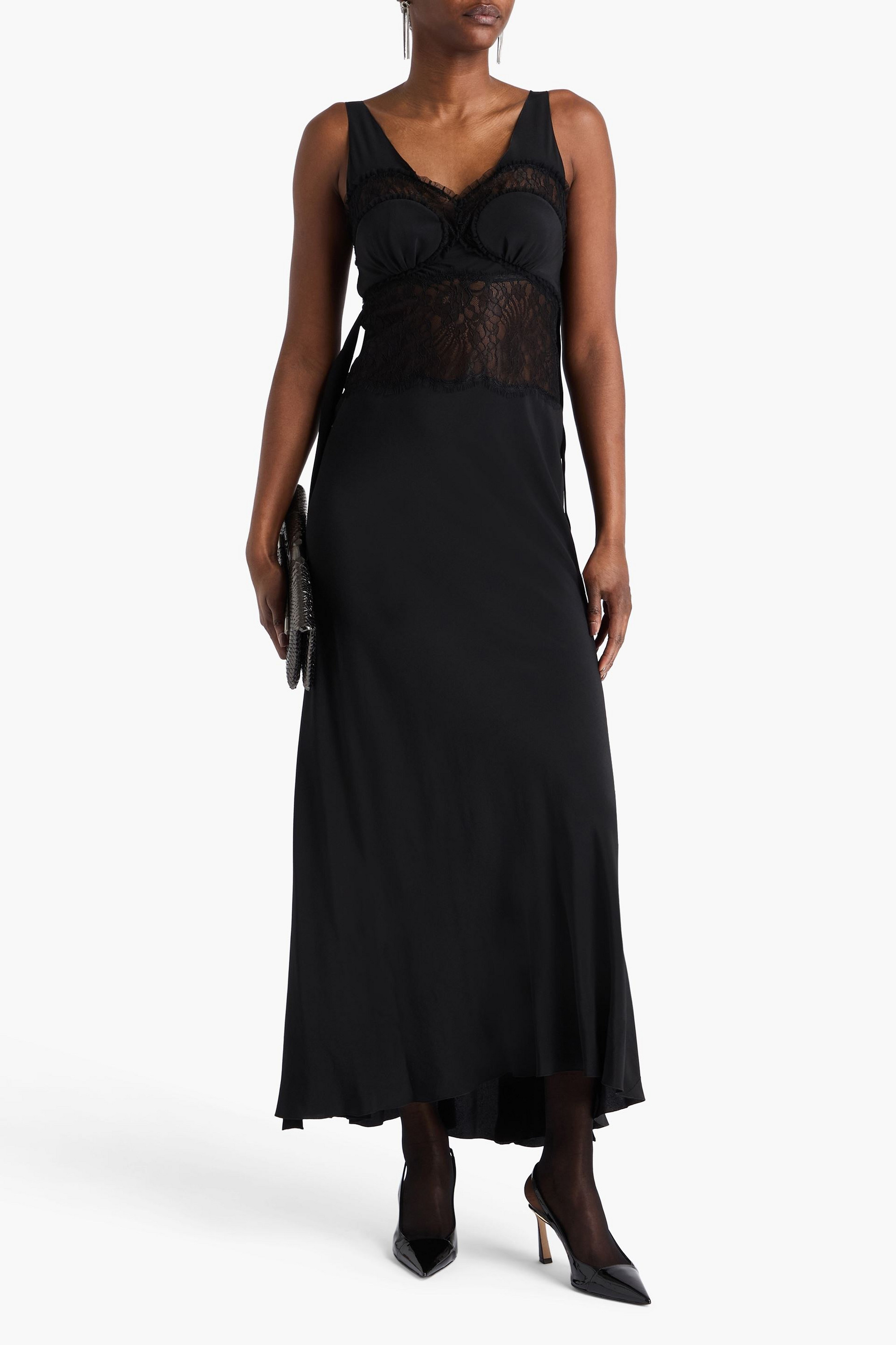 Victoria Beckham Silk crepe de chine and corded lace maxi dress