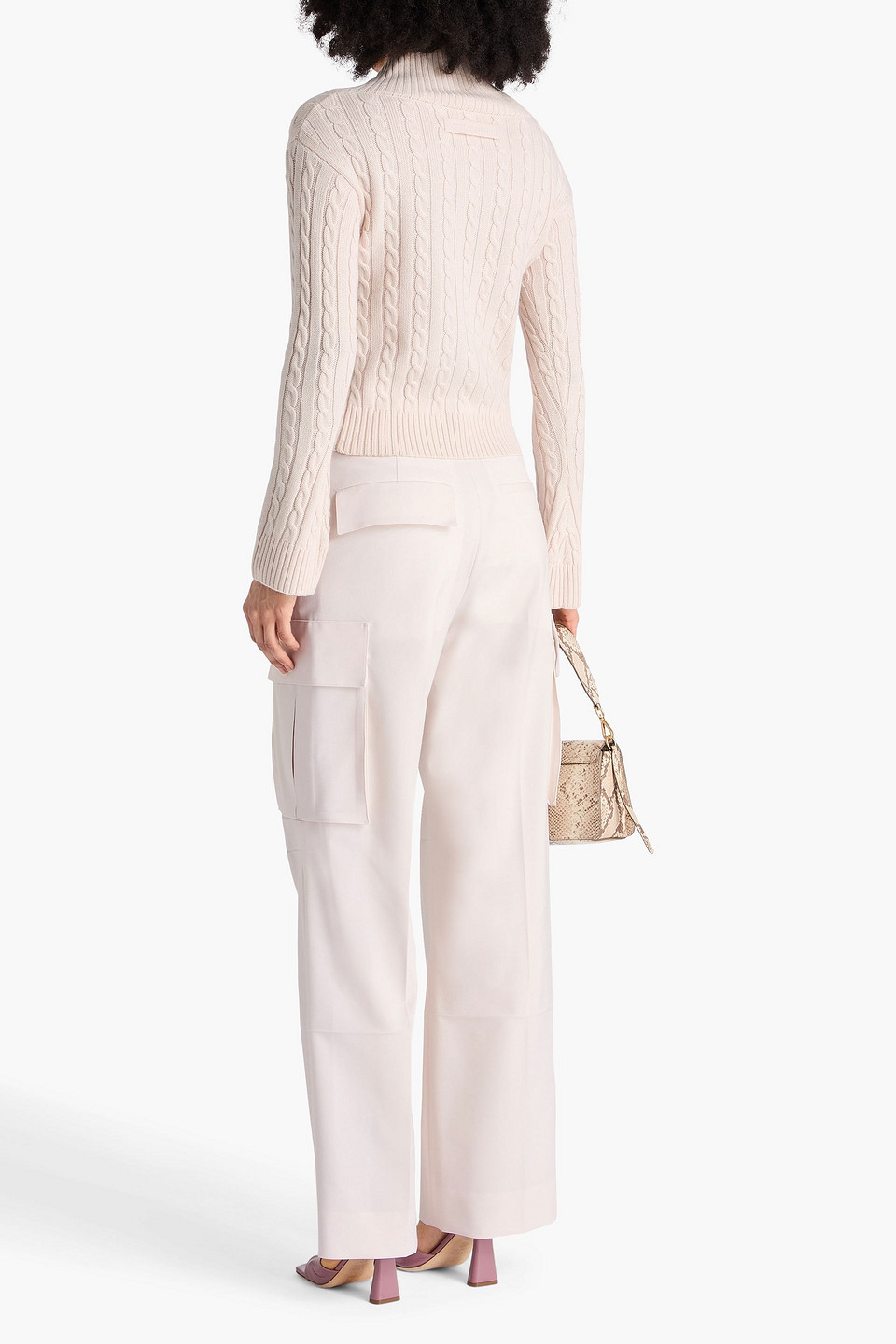  Victoria Beckham - Pullover Aus Merinowolle Mit Zopfstrickmuster Und Wickeleffekt - Neutral - L 