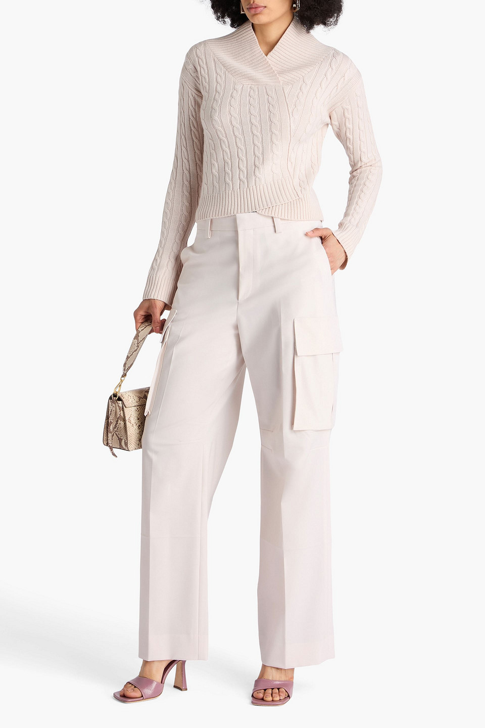  Victoria Beckham - Pullover Aus Merinowolle Mit Zopfstrickmuster Und Wickeleffekt - Neutral - L 