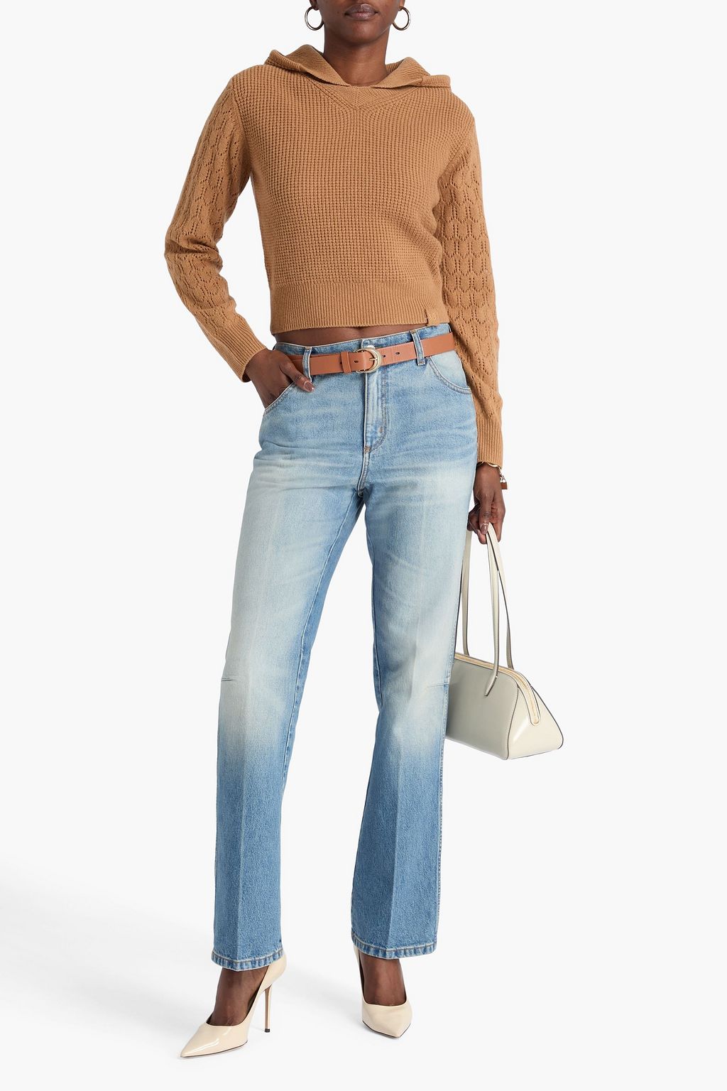 VICTORIA BECKHAM 透かし編み&ワッフルニット ウール混 フーディ