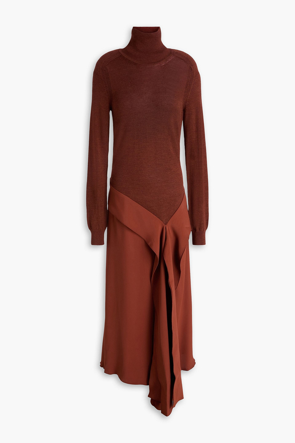 Victoria Beckham Draped Crepe And Wool Turtleneck Maxi Dress In Brown