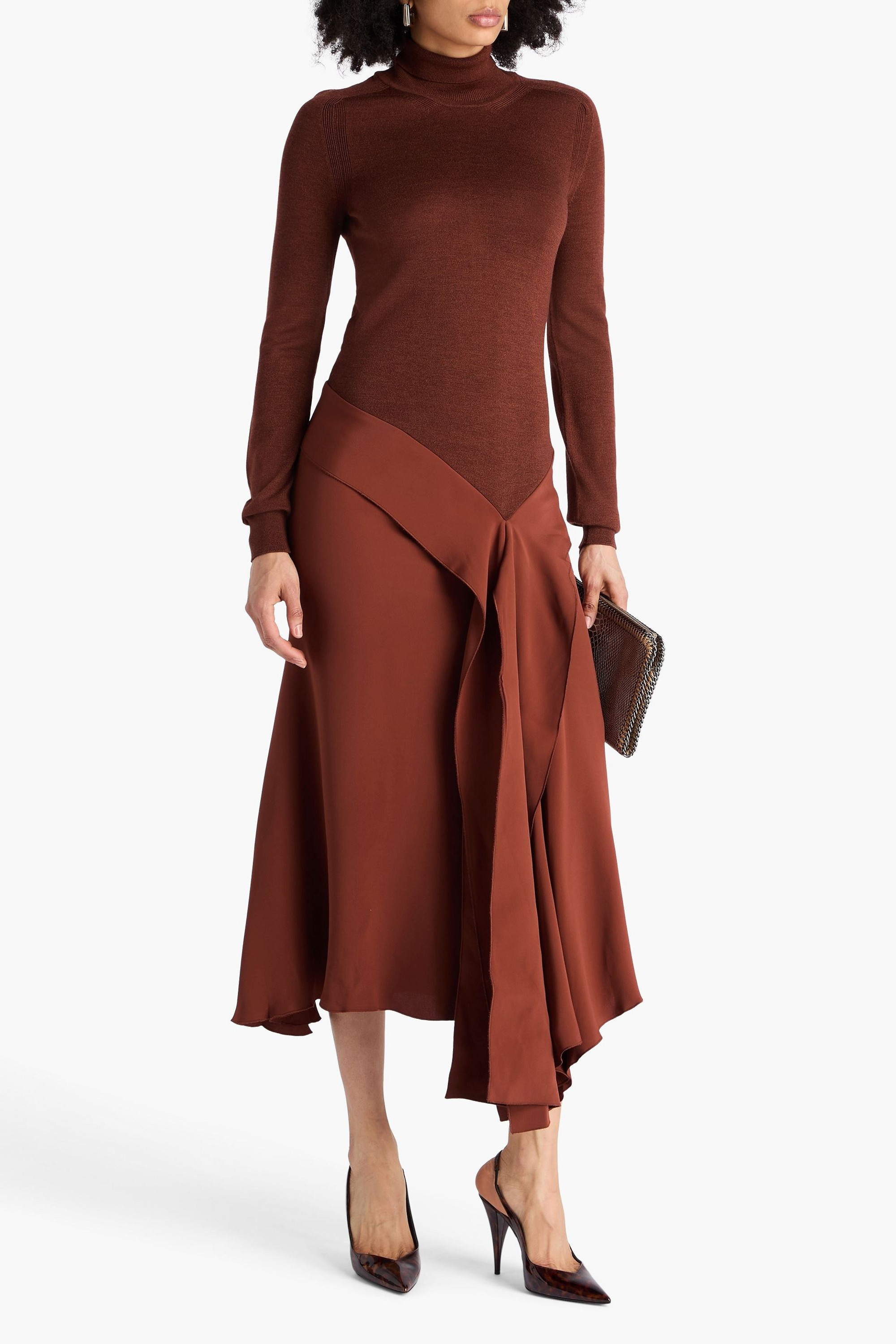 Victoria Beckham Draped crepe and wool turtleneck maxi dress
