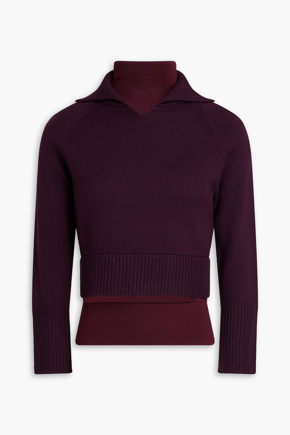 Victoria Beckham Double Layered Sweater In Burgundy Merino Wool In Purple
