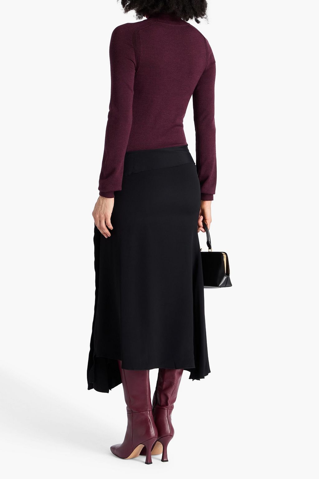 VICTORIA BECKHAM クレープ&ウール タートルネック マキシワンピース ドレープ入り