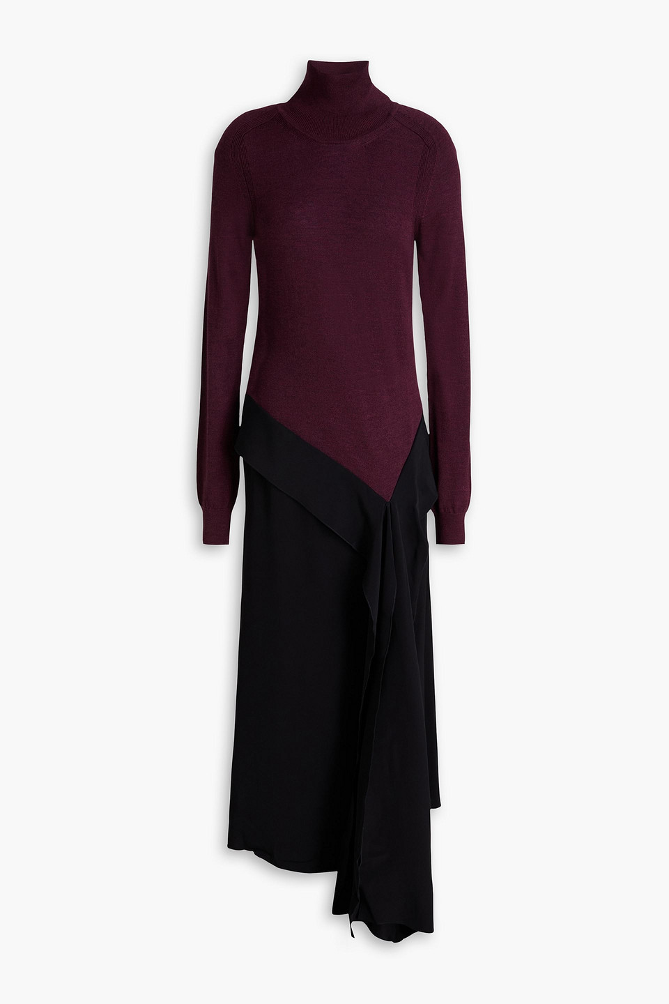 Victoria Beckham Draped Crepe And Wool Turtleneck Maxi Dress In Purple