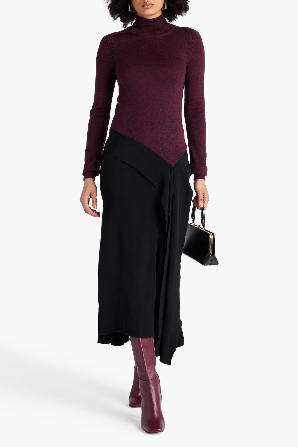 VICTORIA BECKHAM クレープ&ウール タートルネック マキシワンピース ドレープ入り
