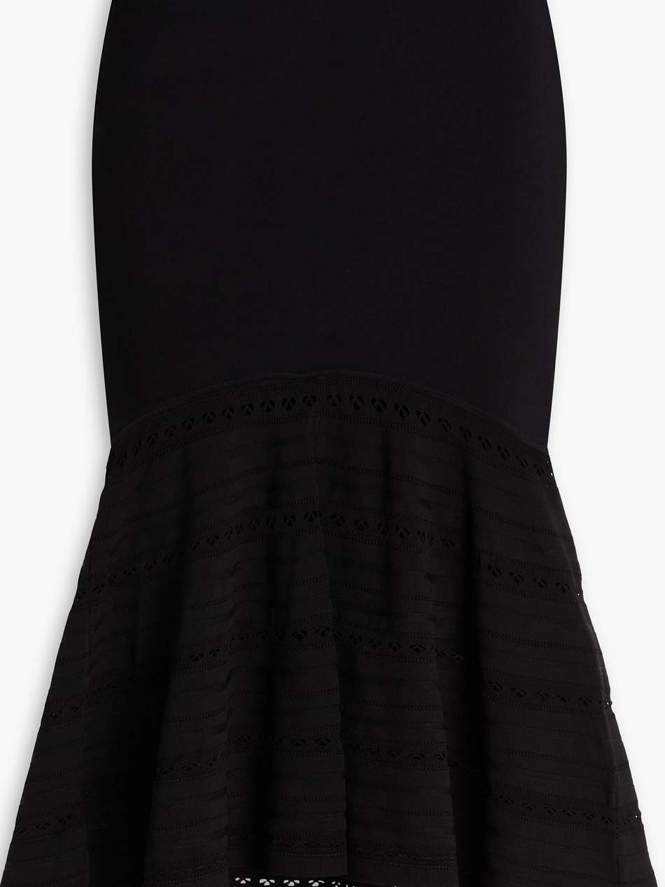 flared pointelle-knit midi skirt