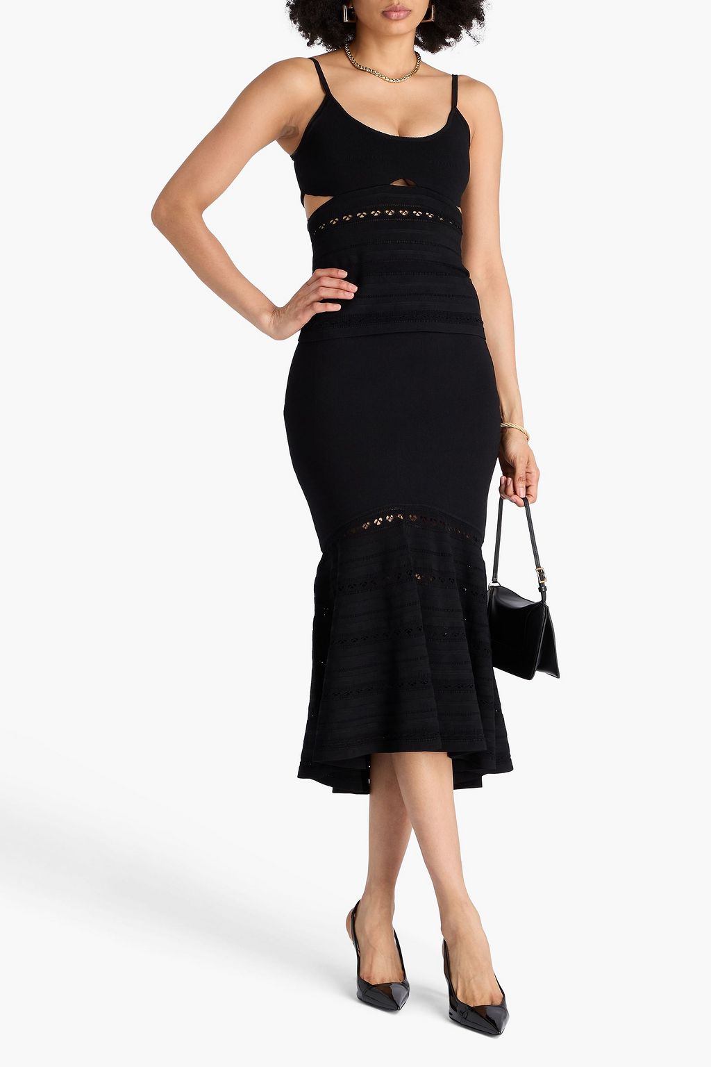 VICTORIA BECKHAM Flared pointelle-knit midi skirt