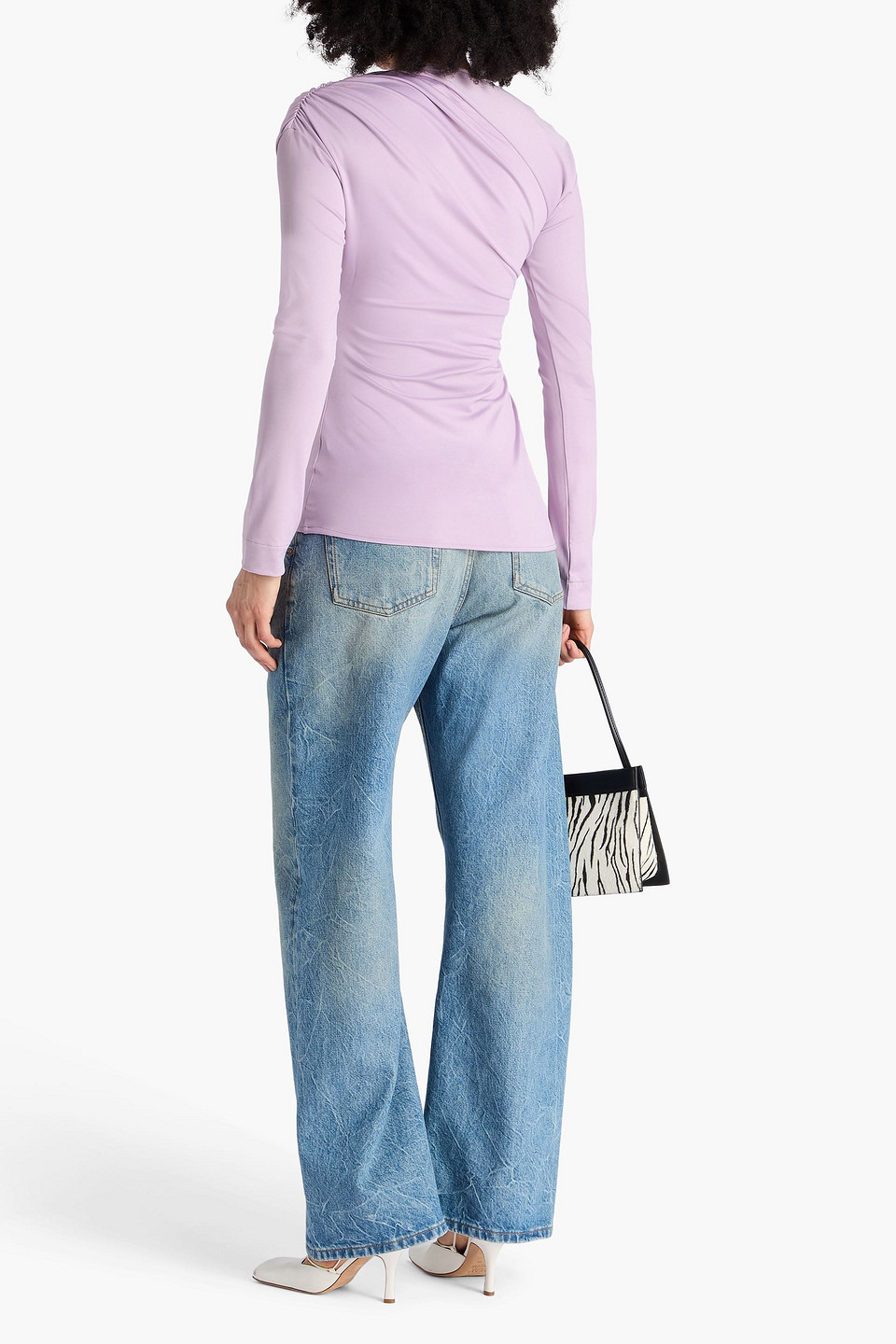 Victoria Beckham Fluid Asymmetric Draped Jersey Top In Pink