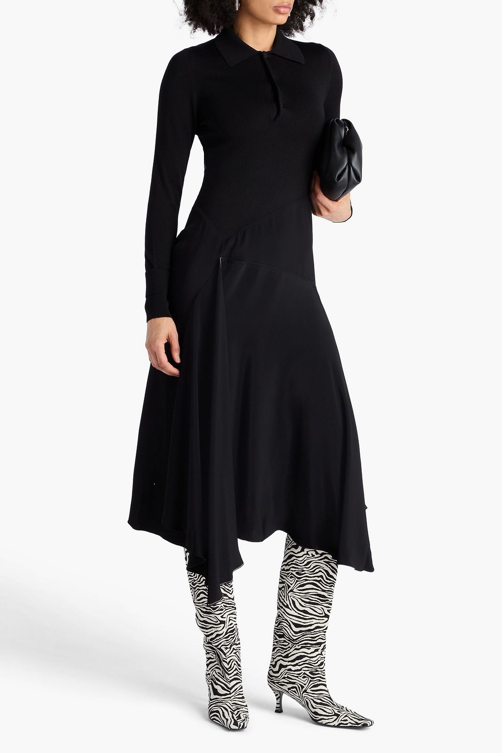 VICTORIA BECKHAM Crepe-paneled wool midi shirt dress