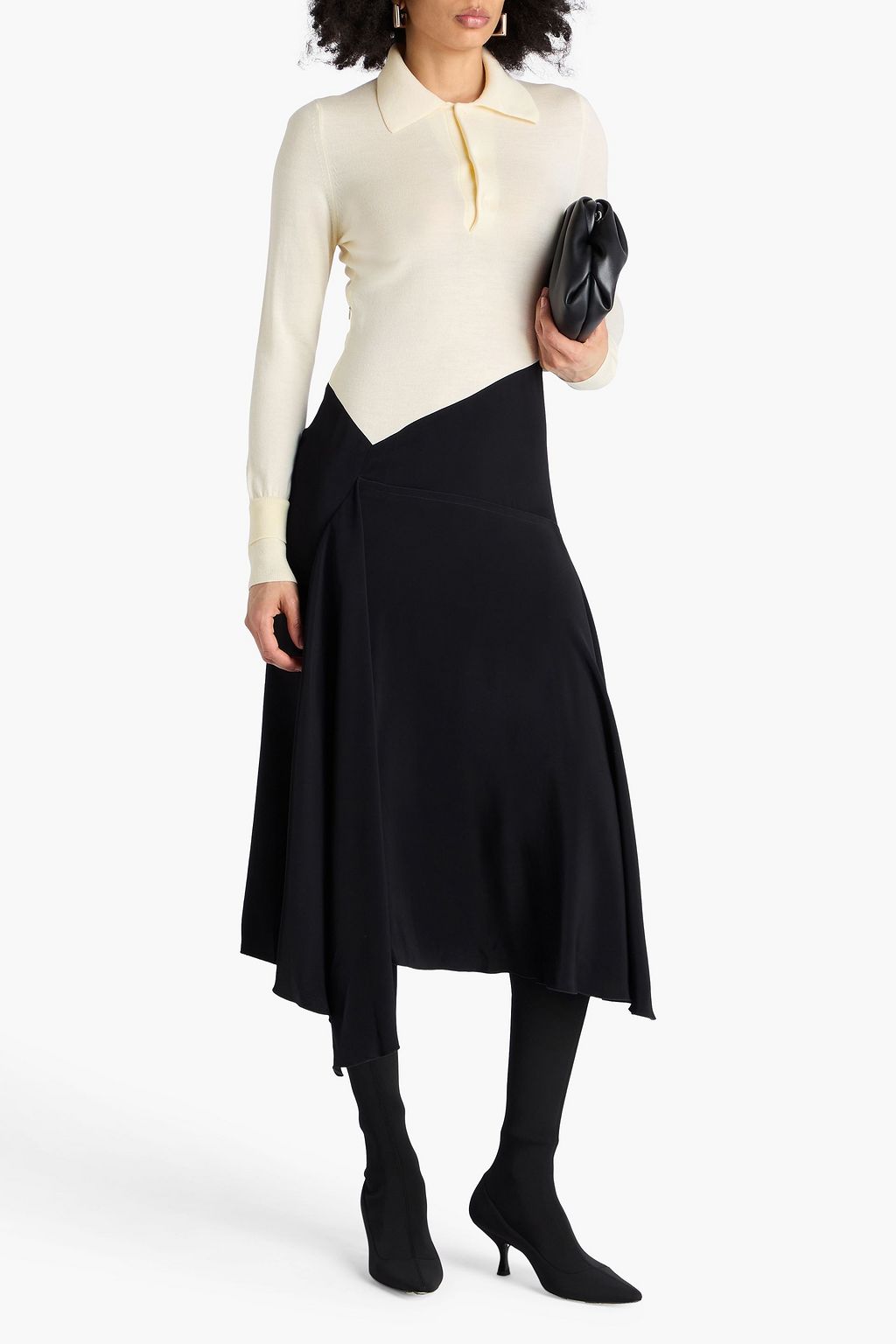 VICTORIA BECKHAM Crepe-paneled wool midi shirt dress