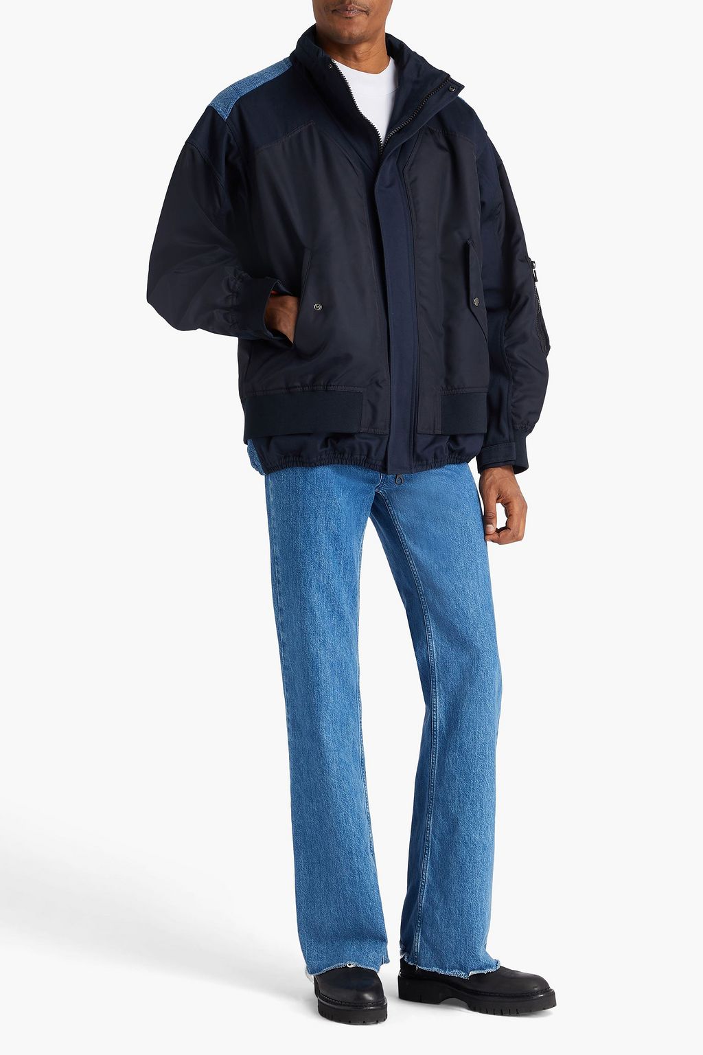 VALENTINO GARAVANI Denim-paneled shell hooded jacket