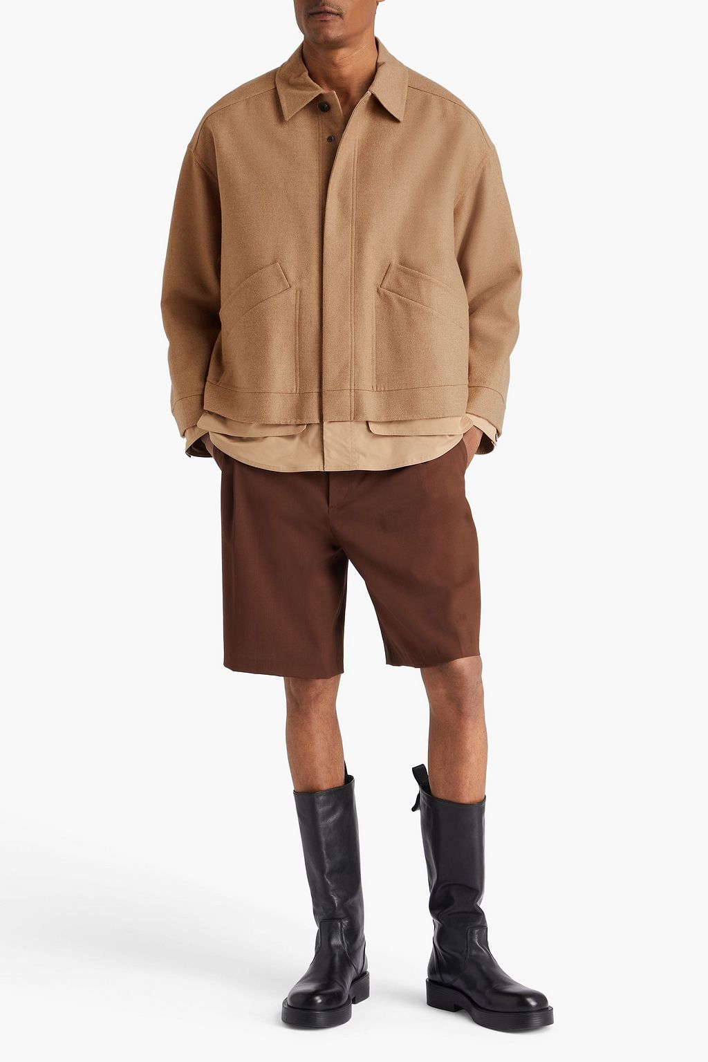 VALENTINO GARAVANI Layered shell and camel wool-blend twill jacket
