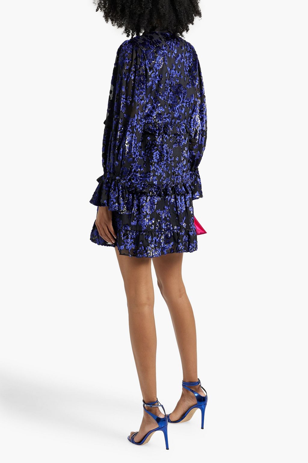 ALICE + OLIVIA Moranne pussy-bow ruffled metallic fil coupé mini dress