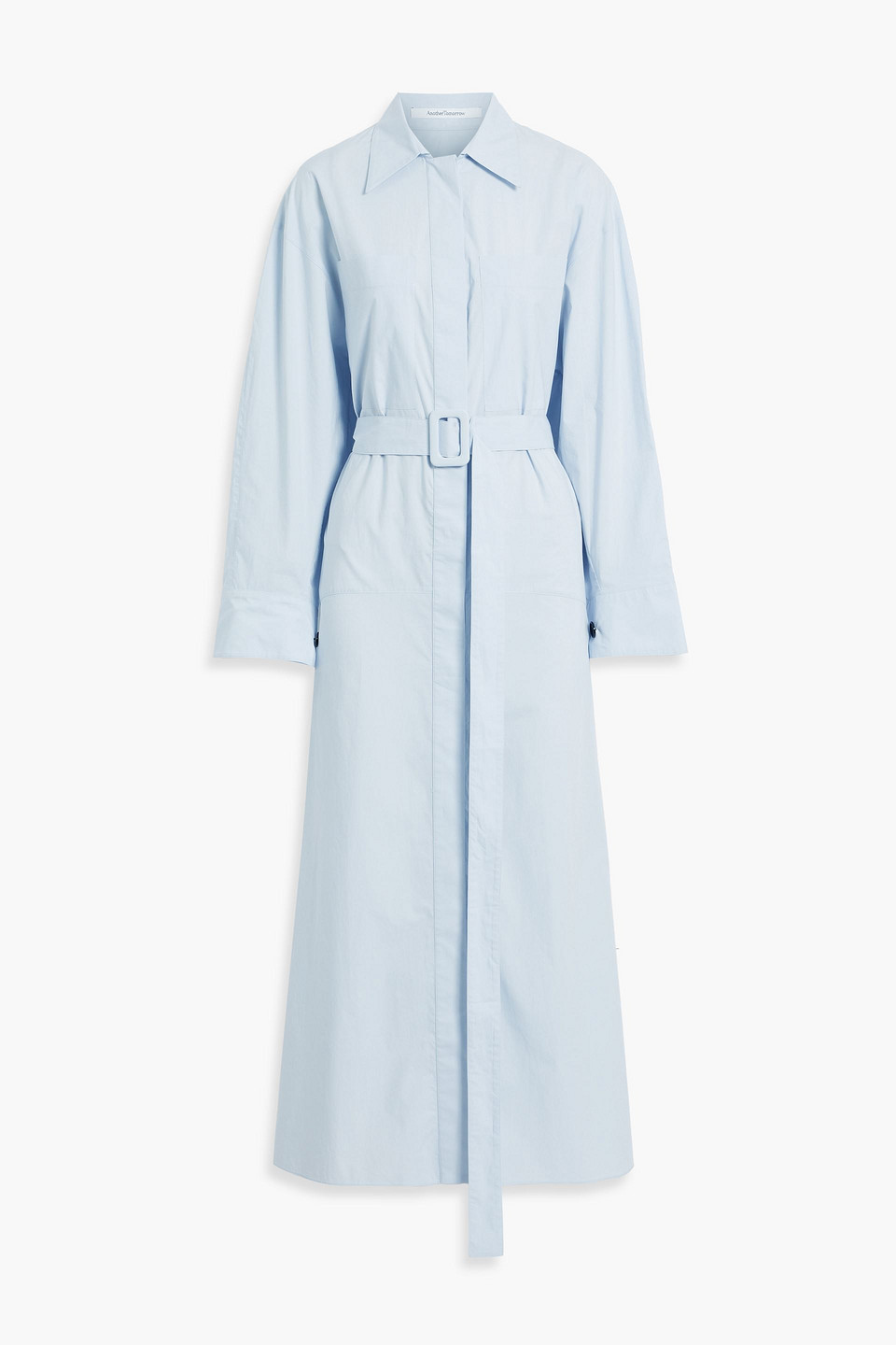 Another Tomorrow Belted Cotton-poplin Maxi Shirt Dress
