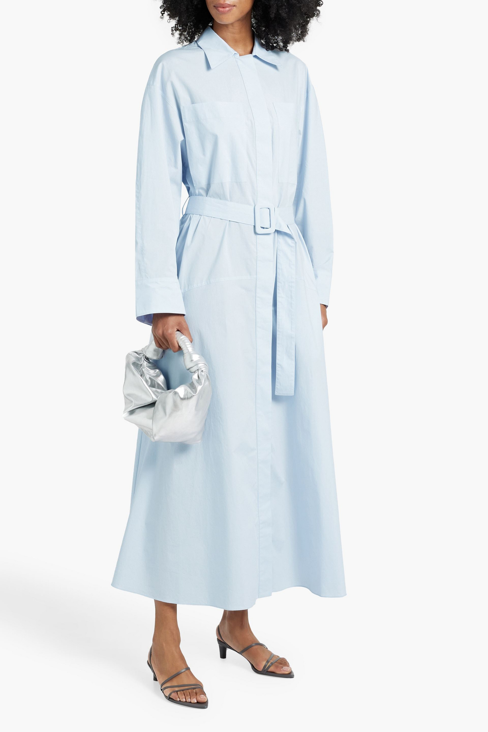 Another Tomorrow Belted cotton-poplin maxi shirt dress