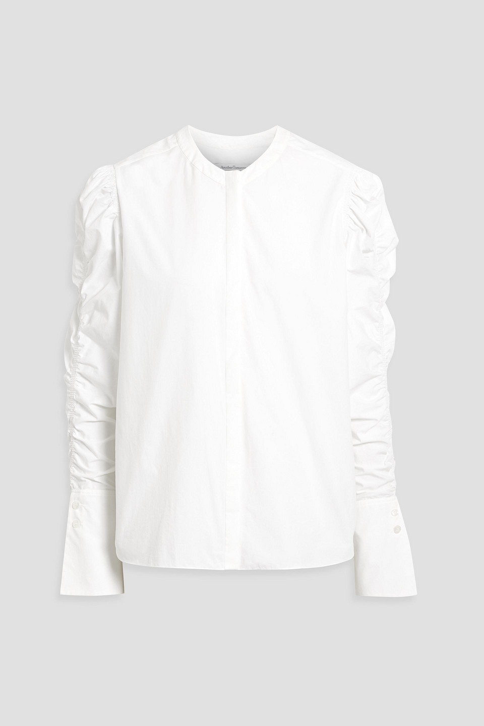 Shirred cotton-poplin blouse