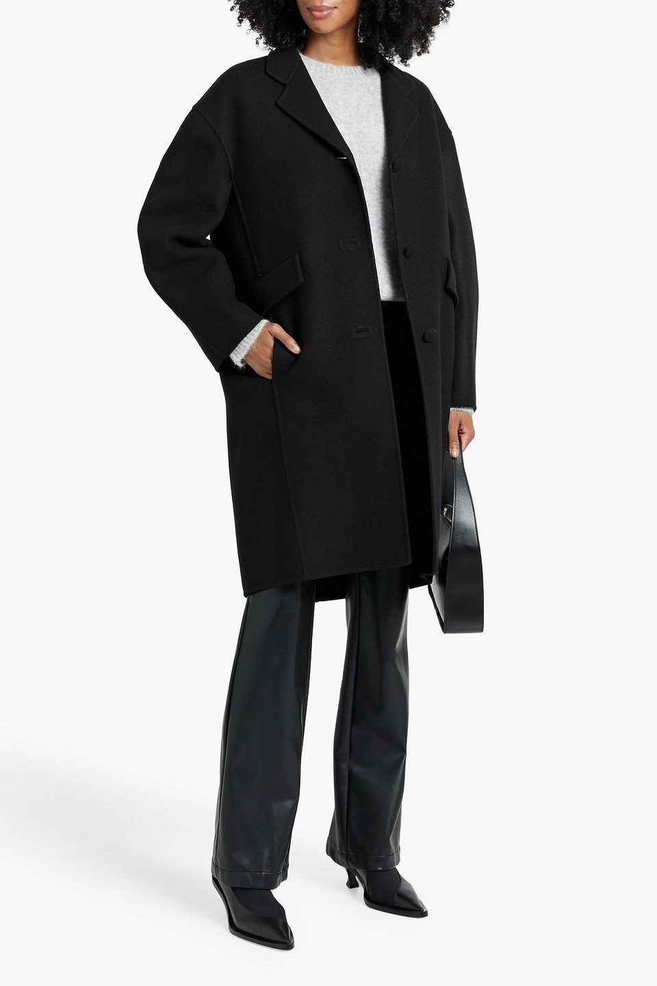Another Tomorrow Wool-felt Coat In Black