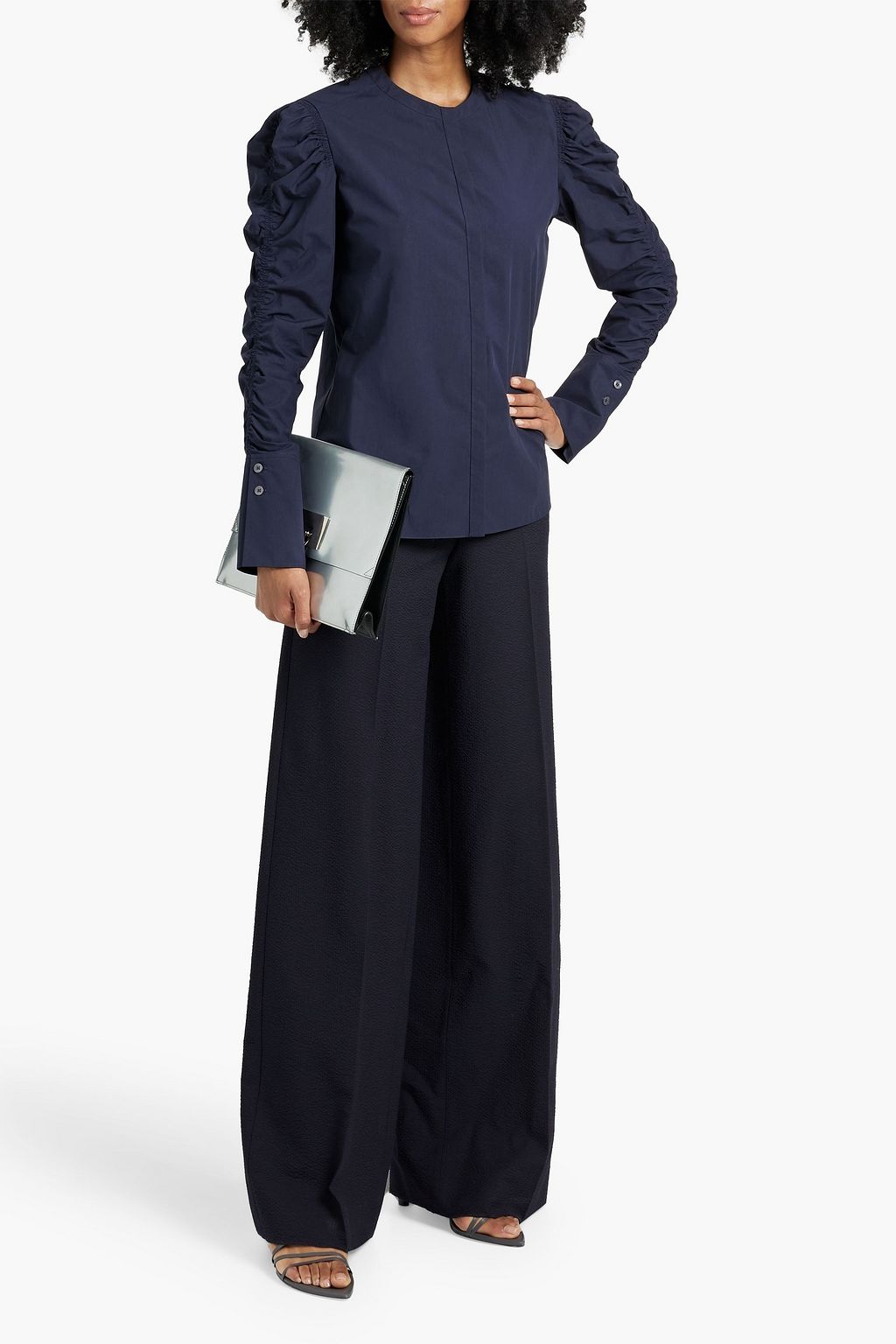 ANOTHER TOMORROW Shirred cotton-poplin blouse