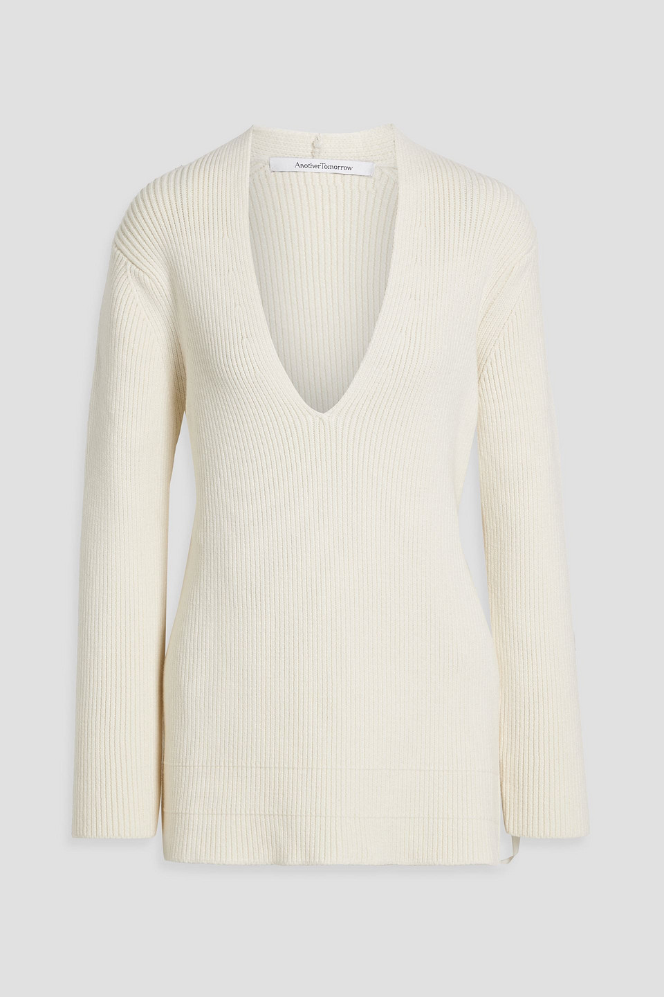 Another Tomorrow Ribbed Merino Wool-blend Sweater In Neutral