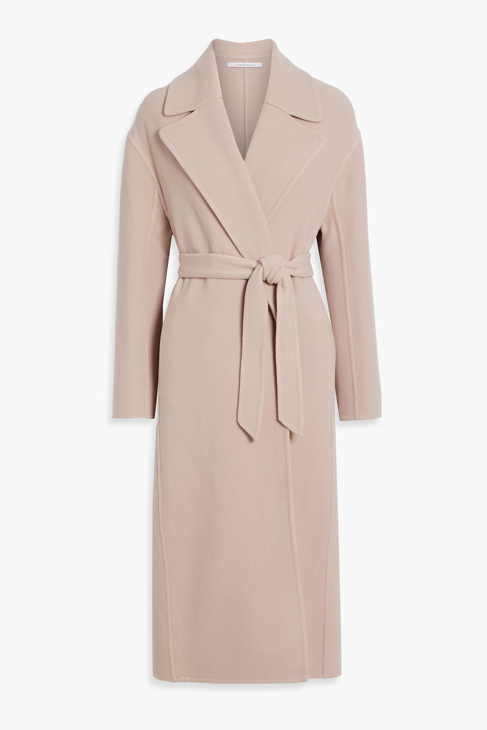 Another Tomorrow Belted Wool-felt Coat In Pink